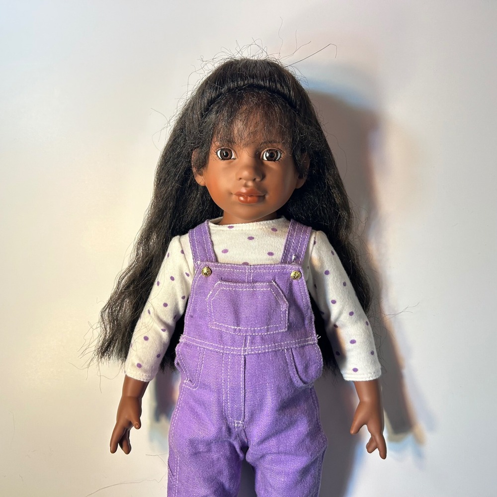 Magic Attic Club Keisha 18 Inch Doll Purple Overalls Polka Dot Shirt with Box